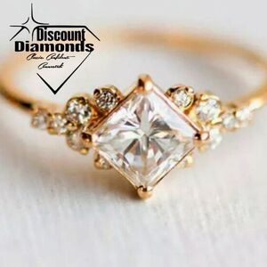 Clear White Diamond & White Baguette Diamond Cocktail Ring 14K Gold on 925